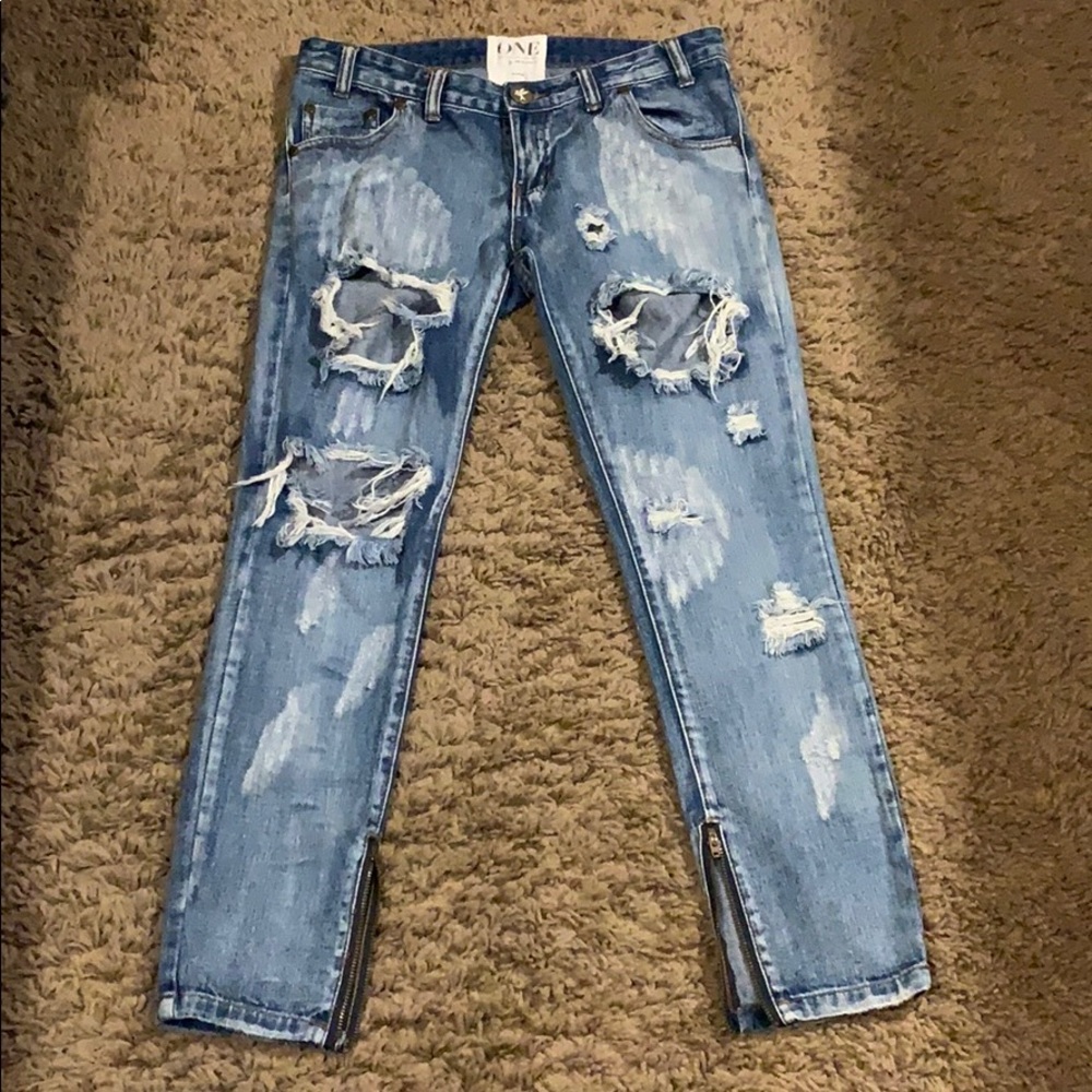 One Teaspoon destroyed cropped jeans